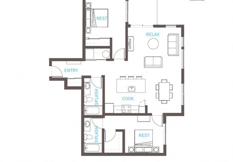 2 Bed 2 Bath Floor Plan 2 Bed 2 Bath Floor Plan at Vue 22 Apartments, Bellevue, WA, 98007